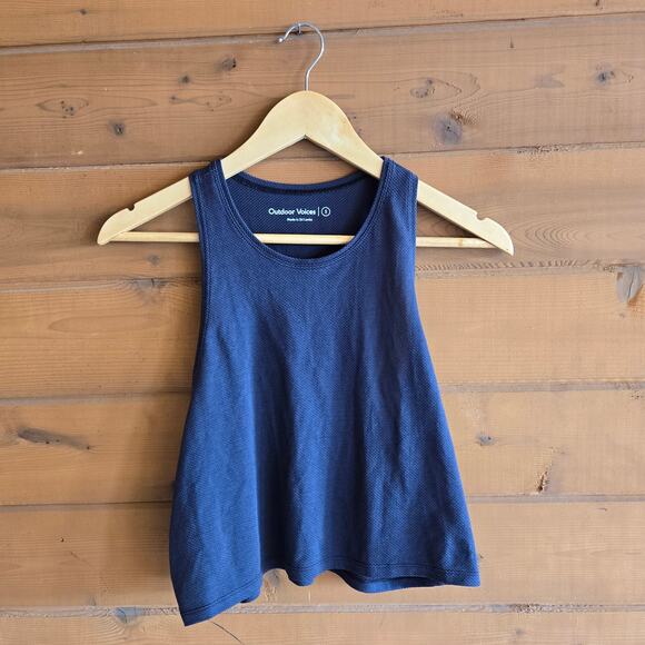 Outdoor Voices FastTrack Mesh Tank Top Gray Small Crop Shirt Athleisure Racer - Picture 2 of 5